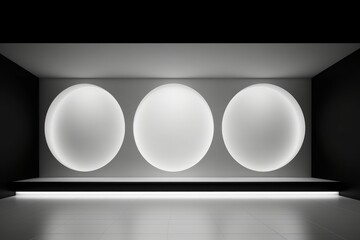 Illustration of a room with three round lights on the wall created using generative AI