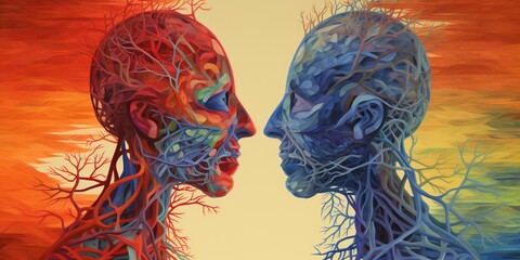 Colorful abstract illustration of human circulatory system, concept of Anatomy visualization, created with Generative AI technology