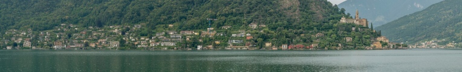 Fototapeta na wymiar Panoramic view of Morcote, Switzerland, overlooking Lake Lugano