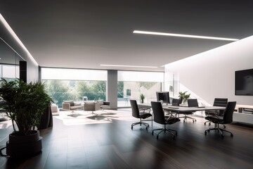 Illustration of a spacious and elegant dining room with a grand table and chairs, created using generative AI