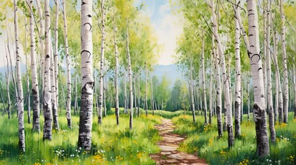 Aspen Grove Landscape in Colorado: A Picturesque Forest of Vibrant Colors in Fall and Spring. Generative AI