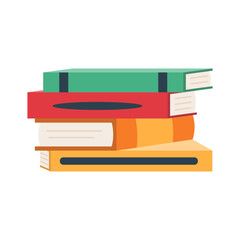 Books, stacks of books, notebooks illustration. Educational vector isolated. Book stacks. Flat-style textbooks, novel books, or diaries on shelves and trays. Bookstore, library, or college old books.
