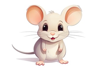 Charming Mouse Cartoon on White Backdrop. Generative AI Design for Children. Cute Rat Animal Character Icon. Generative AI