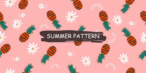 unique abstract summer pineapple fruits seamless pattern background