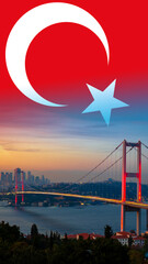 Turkish Flag and Bosphorus Bridge vertical photo