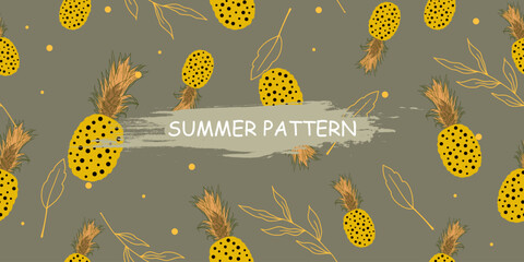 unique abstract summer pineapple fruits seamless pattern background