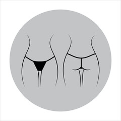 Icon, Black and white women's string panties. Beach Underwear. Vector Graphics.