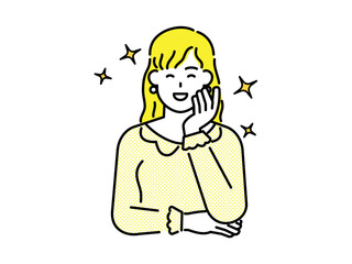 Female character in a positive pose with arms raised in joy.