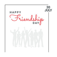 Friendship Day greeting card, happy holiday of amity. Three rubber bracelets for best friends: yellow, pink and turquoise. Silicone wristbands and inscription of congratulations. Vector illustration
