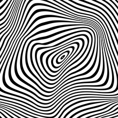 Abstract background black and white. An optical illusion. Psychedelic background. Wavy striped lines. Modern design, graphic texture. Minimalist vector illustration