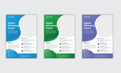 A bundle of 3 templates of different colors a4 flyer template, modern business flyer template, abstract business flyer and creative design, corporate company flyer and editable vector template design 