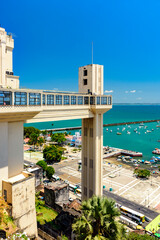 Lacerda Elevator with the harbor and Todos os Santos bay in the background in the city of Salvador in Bahia