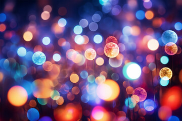 Christmas colorful bokeh neon flickering lights background abstract blurred pattern color balls
