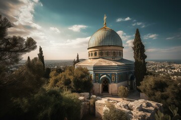 Iconic Islamic shrine on Jerusalem's holy hill. Generative AI