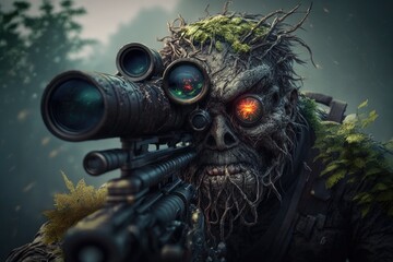 Zombie soldier with binoculars. Halloween theme
