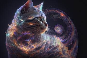 Digital Illustration of a Shorthair Cat in a Cloud of Fire