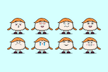 Set kawaii Sushi cartoon character with different expressions cartoon face vector illustrations