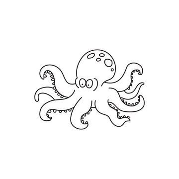 Hand drawn Kids drawing Cartoon Cute octopus Isolated on White Background