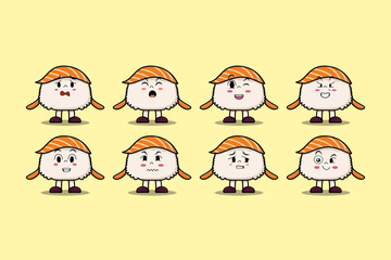 Set kawaii Sushi cartoon character with different expressions cartoon face vector illustrations