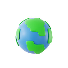 3D green earth globe isolated on white. Cartoon planet earth icon concept. world earth day. 3d Rendering, illustration