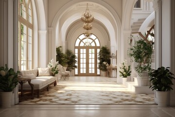 Fototapeta na wymiar Home interiors, Luxury entry way, mediterranean and scandinavian design, by Generative AI