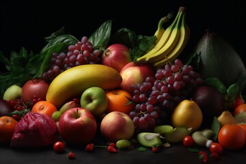 Naklejka na ściany i meble Nature's Bounty: Colorful Assortment of Fresh Fruits and Vegetables, Fruits, Vegetables, Fresh, Colorful, Assortment, Nature's Bounty, Healthy Eating,