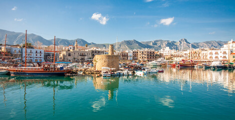 Kyrenia harbour view. Kyrenia harbour is currently a famous tourist resort in Northern Cyprus.