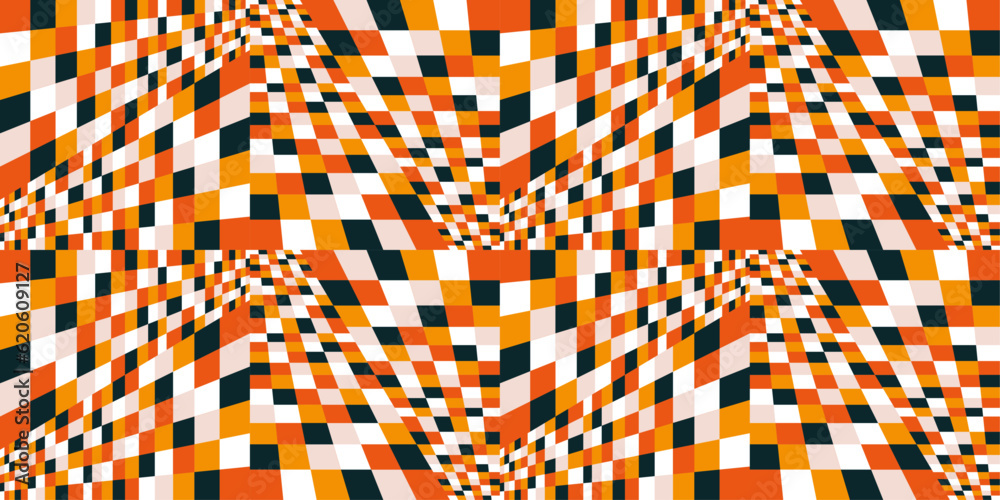 Leinwandbilder mosaic checkered canvas. vector repeating canvas from chess background. orange and yellow cells.