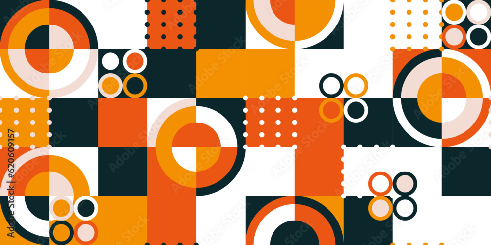 Fototapete Flat mosaic design with simple circles and geometric shapes. Retro and flat colored mosaic background. Abstract pattern mosaic background.