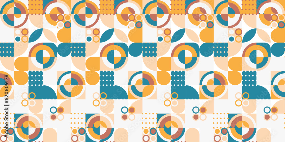 Aufkleber Flat mosaic design with simple circles and geometric shapes. Retro and flat colored mosaic background. Vector retro mosaic background.