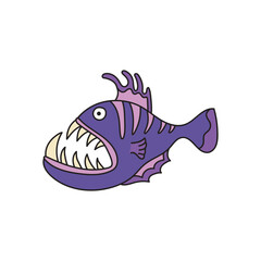 Kids drawing Cartoon deep sea fish Isolated on White Background