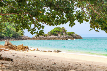 Beautiful sandy beach in uninhabited island. Perfect landscape background for relaxing vacation