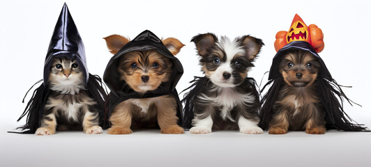 puppy  in a Witch costume	on a white background		 
