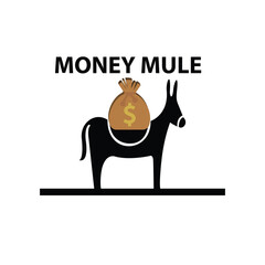Donkey with a sack with dollar symbol on his back and the text money mule