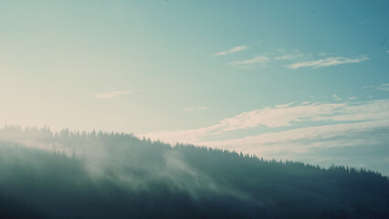 Fototapeta premium Carpathian mountains with fog at sunrise