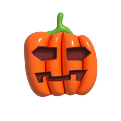 Halloween Realistic 3d Orange Pumpkin with Poker Face. 3d rendered object. Design element isolated on white background.
