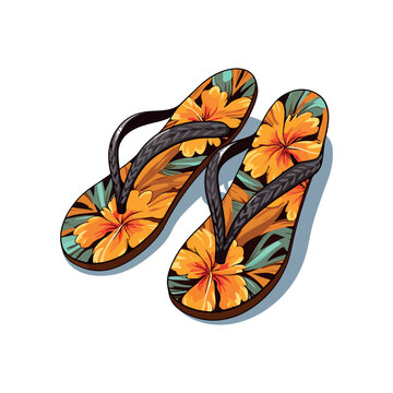 Flip-flops are isolated on a white background. Slippers icon. Colorful flip flops with pink, yellow stripes on white background. Vector illustration EPS10.