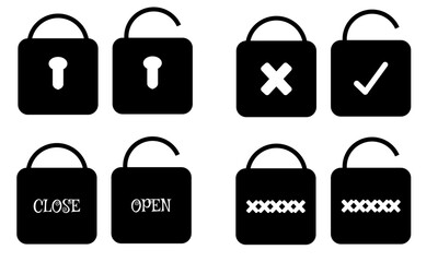 Vector black locks icon set. Padlock icon template. unlock icon template.