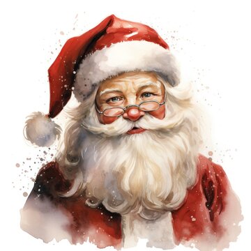 Cute watercolor Santa. Illustration AI Generative.
