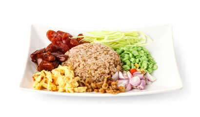 Delicious Fried Rice with Shrimp Paste: A Fusion Culinary Delight on White Background