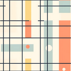 A minimalist pattern featuring a grid of clean and crisp lines in a retro-inspired color palette, reminiscent of the graphic design styles of the mid-century era. Generative AI