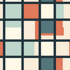 A minimalist pattern featuring a grid of clean and crisp lines in a retro-inspired color palette, reminiscent of the graphic design styles of the mid-century era. Generative AI