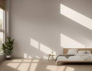 Minimal Leisure Room abstract light beige background for product presentation with soft light from the window on wall. Generative AI, illustration