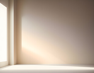 Minimal Leisure Room abstract light beige background for product presentation with soft light from the window on wall. Generative AI, illustration