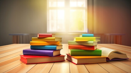ai generated illustration colorful stack of textbooks on a table