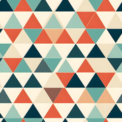 Fototapeta premium A clean and minimal pattern featuring a grid of simple geometric triangle shapes, arranged in a repetitive and symmetrical layout. retro color scheme. Generative AI