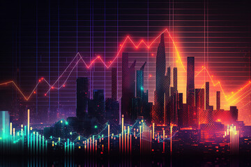Naklejka premium ai generated illustration double exposure stock market investment graph and city skyline