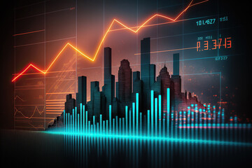 ai generated illustration double exposure stock market investment graph and city skyline