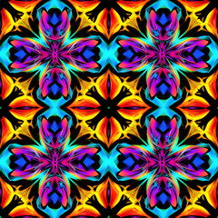 symmetrical kaleidoskopic pattern, neon colors, creating a visually stimulation. Generative AI
