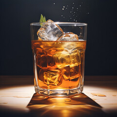 Glass of whiskey with ice made with Generative AI